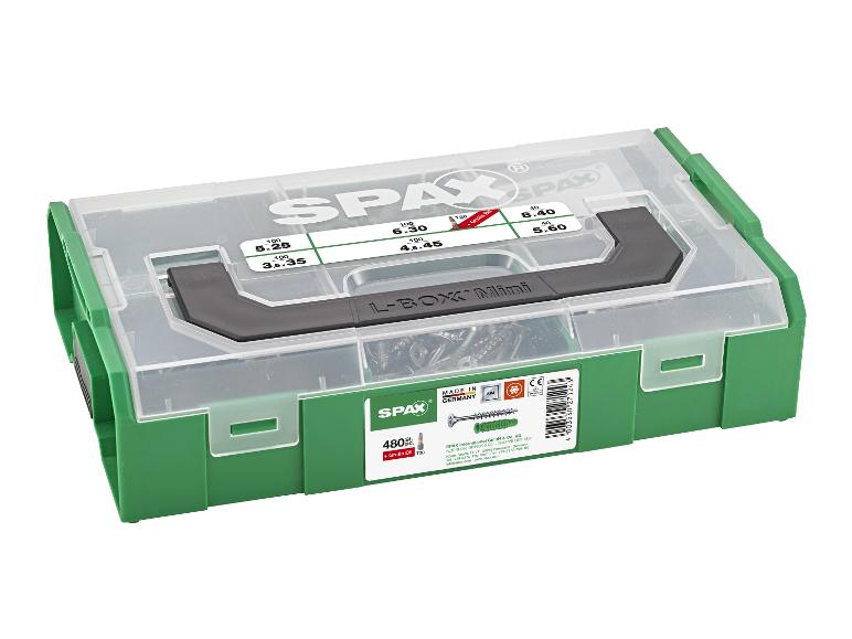 Assortiment de vis dans une boîte transparente avec 480 vis et un embout gratuit.
