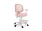 Chaise de bureau rose pour enfant avec dossier en maille et repose-pieds.