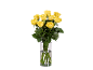 Bouquet de roses jaunes dans un vase en verre.