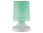 Lampe de table verte et blanche avec un abat-jour cylindrique et une base arrondie