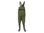 Pantalon imperméable vert avec bretelles et bottes