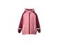 Veste de pluie pour enfants rose et bordeaux avec détails réfléchissants.
