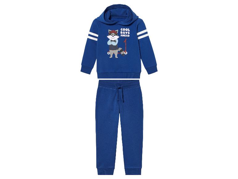 Ensemble sweat-shirt à capuche et pantalon, bleu, motif raton laveur.
