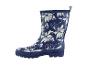 Des bottes de pluie bleues à fleurs.