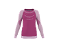 Haut de sport à manches longues rose et mauve avec motifs texturés.