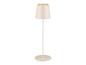 Lampe sur pied beige au design minimaliste.