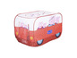 Une tente de jeu rouge en forme de voiture avec Peppa Pig.
