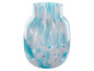 Un vase en verre bleu avec un motif marbré.