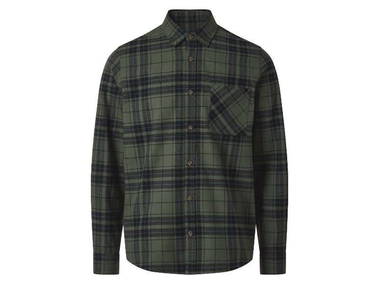 Chemise en flanelle à carreaux vert olive pour homme.