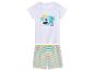 T-shirt et short enfant, thème tropical, rayures colorées.