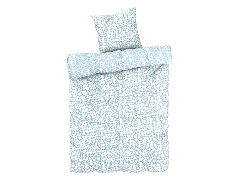 Parure de lit bleu clair à motifs floraux : drap, taie d'oreiller.