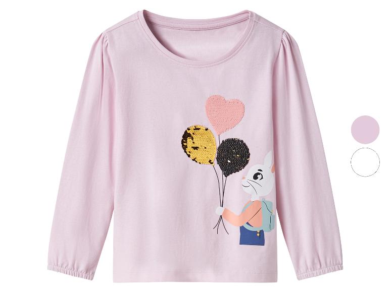 T-shirt rose à manches longues pour enfant, décoré de ballons pailletés et d'un lapin.