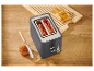 Un grille-pain gris foncé avec deux tranches de pain qui grillent.