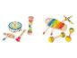 Xylophone, tambourin et maracas en bois colorés pour enfants.