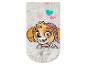 Chaussette grise pour enfant avec un personnage de chien de dessin animé et des cœurs roses et bleus.