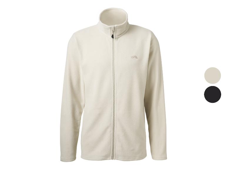 Veste polaire beige avec fermeture éclair et col montant, également disponible en noir.