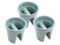 Trois pots de fleurs en plastique vert clair avec système d'auto-arrosage.