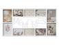 Cadre photo blanc avec neuf emplacements, avec des images de meubles et de plantes.