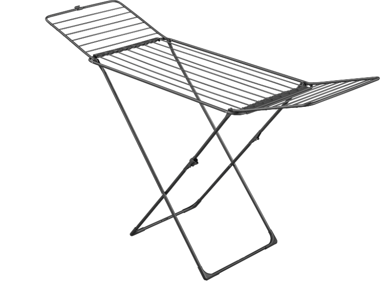 Séchoir à linge pliable gris avec des ailes extensibles.