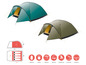 Deux tentes, une verte et une marron, pour le camping.