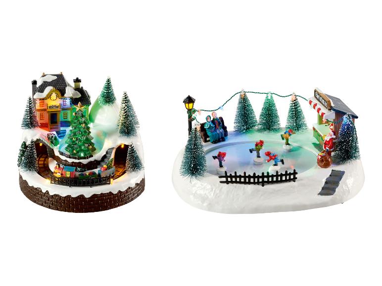 Village de Noël LED LIVARNO® avec train et patineurs, musique et mouvement.