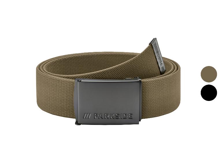 Ceinture en toile kaki avec boucle métallique, présentée avec des options de couleur.