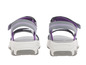 Une paire de sandales violettes avec des lanières grises.