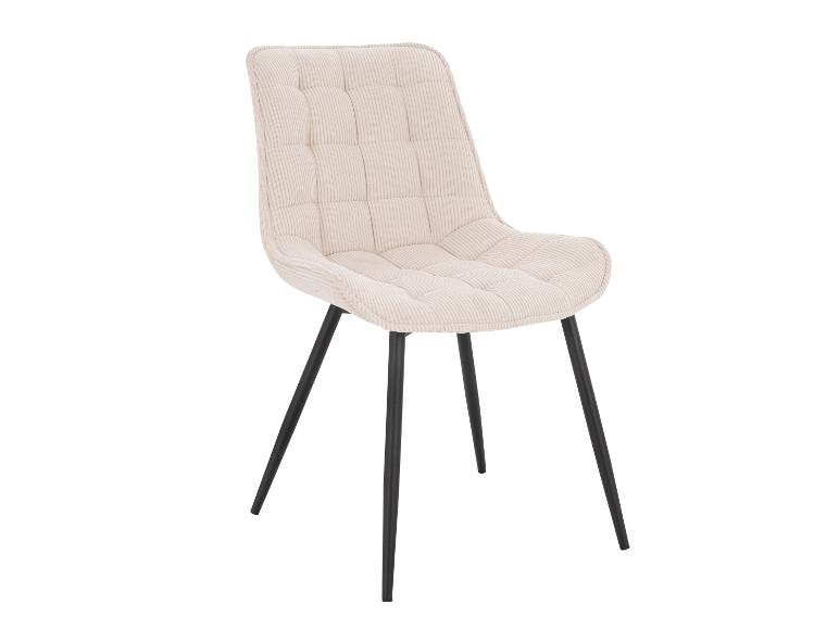 Chaise beige avec revêtement côtelé et pieds noirs