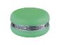 Enceinte portable verte en forme de macaron avec grille argentée