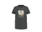 T-shirt homme gris foncé avec imprimé 'IBIZA CARNIVAL' et motifs de feuilles abstraites.