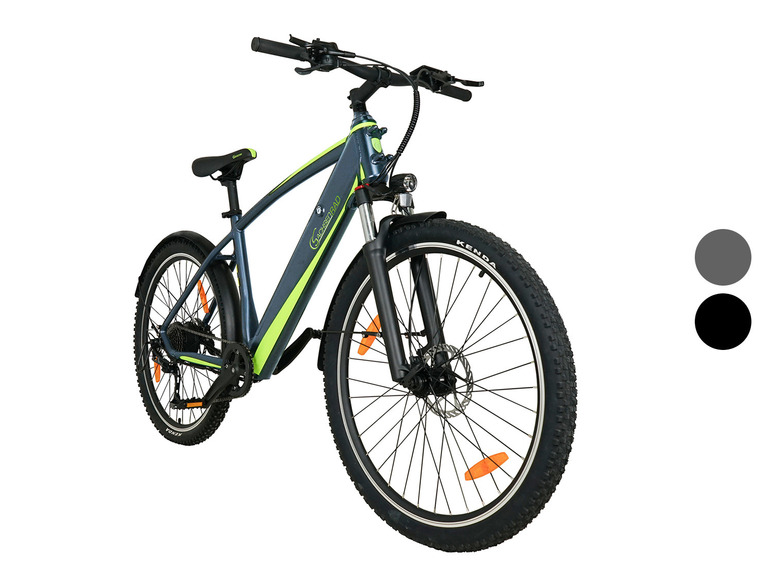 Un vélo de montagne électrique Crossrad gris et vert.