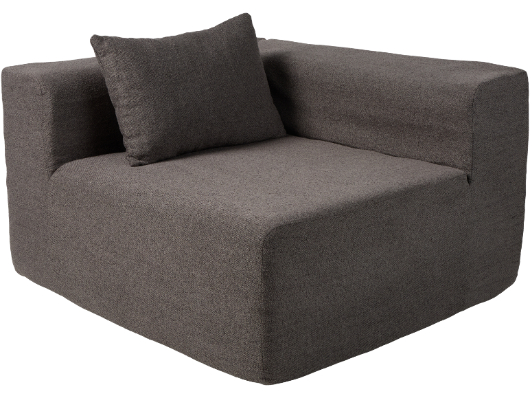 Canapé d'angle gris foncé avec coussin de dossier.