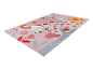Tapis rose pour enfant avec licorne, soleil et fleurs, style enfantin.