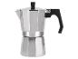 Cafetière moka argentée avec poignée et bouton noirs