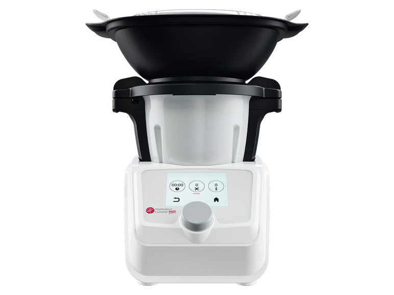 Un robot de cuisine Monsieur Cuisine Mini avec un bol et un écran numérique.