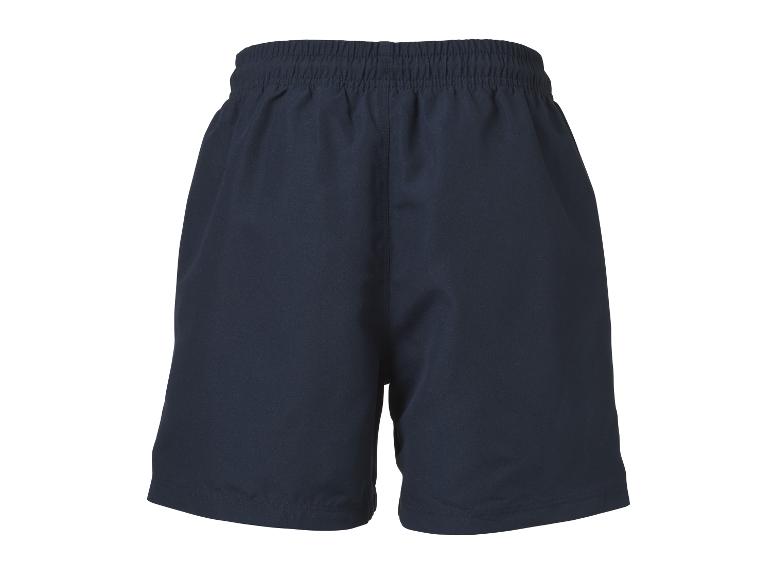 Short de sport bleu foncé avec taille élastique.