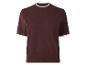 T-shirt en maille bordeaux à manches courtes et col rond avec liseré blanc.
