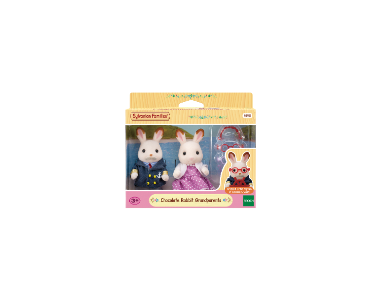 Ensemble de jouets Lapins Chocolat Grands-Parents avec deux figurines de lapins et accessoires.