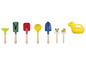 Outils de jardin pour enfants avec un arrosoir en forme de canard.