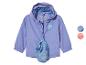 Une veste imperméable violette avec une capuche et une petite poche à imprimé floral.