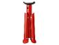 Chandelle de voiture rouge avec selle noire sur fond blanc.