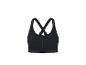 Soutien-gorge de sport noir avec fermeture éclair avant et bretelles croisées.