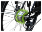 Roue arrière d'un vélo avec cassette Shimano et dérailleur Tourney.