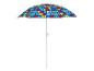 Parasol de plage coloré avec motifs géométriques sur fond blanc.