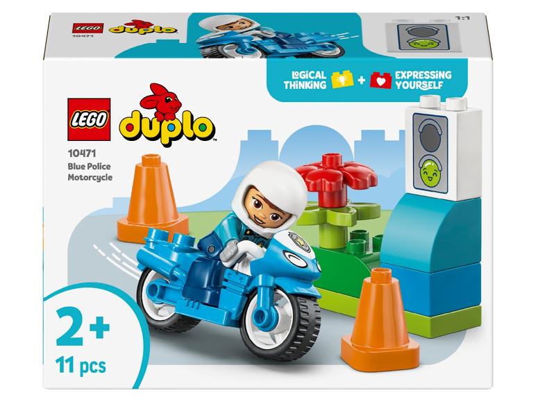 Moto de police jouet bleue avec figurine, cônes de signalisation et feu de circulation, 11 pièces, 2+