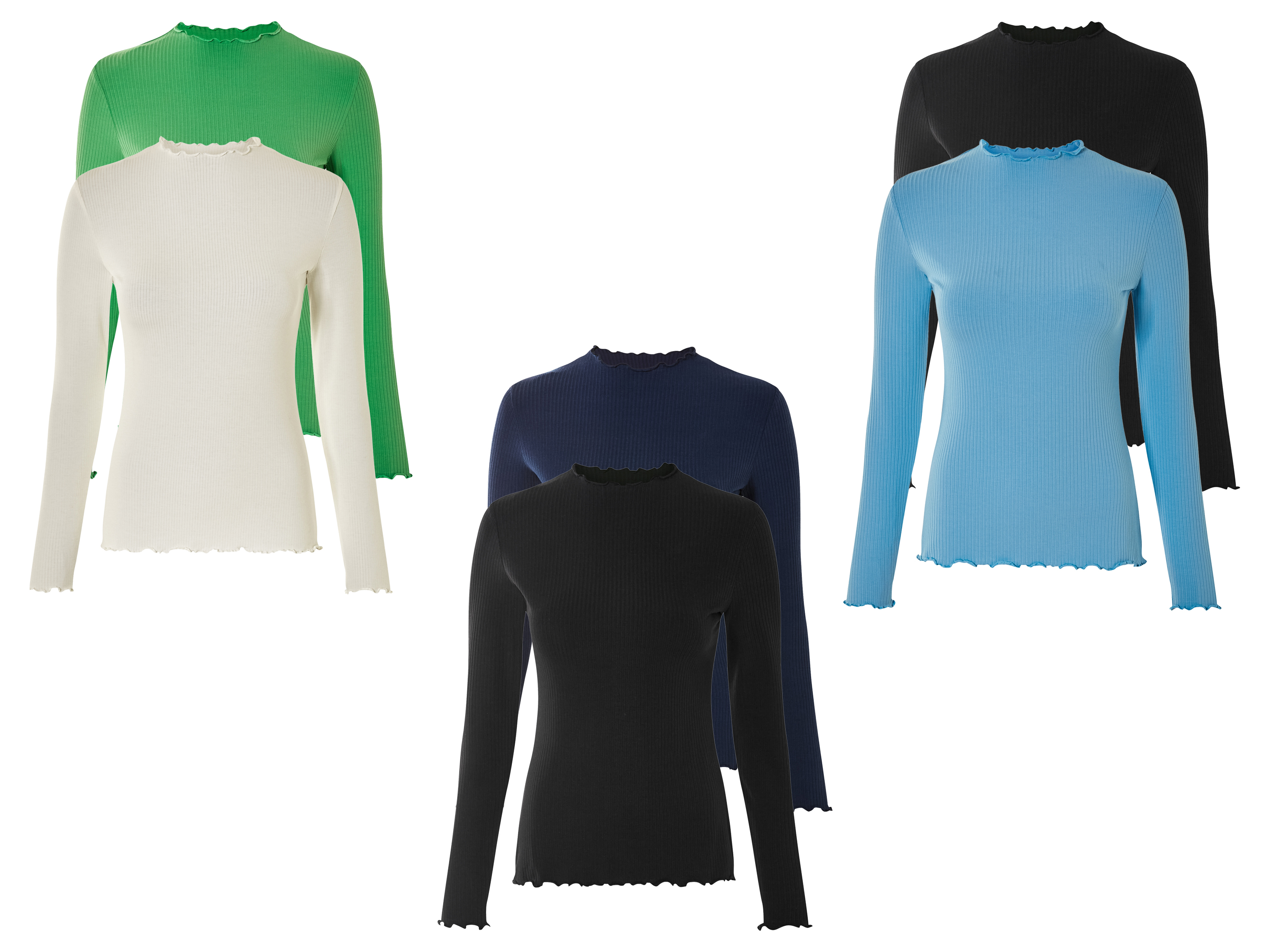 esmara® Lot de 2 t-shirts à manches longues côtelés femme