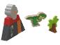 Ensemble de jouets en bois dinosaure et volcan.