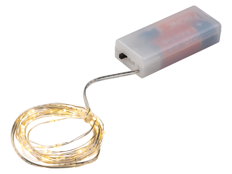 Guirlande lumineuse à LED avec boîtier de piles transparent