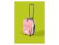 Valise de voyage rose à roulettes avec poignée extensible, ornée d'une licorne.