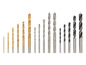 Un ensemble de différents types de forets, y compris des forets en titane et des forets à percussion.